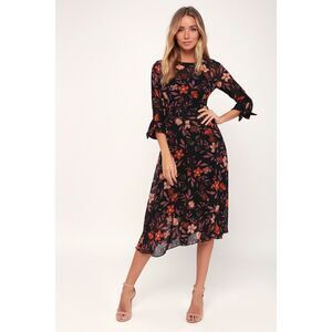 I. Madeline Passionate Love Black‎ Floral Print Midi Dress